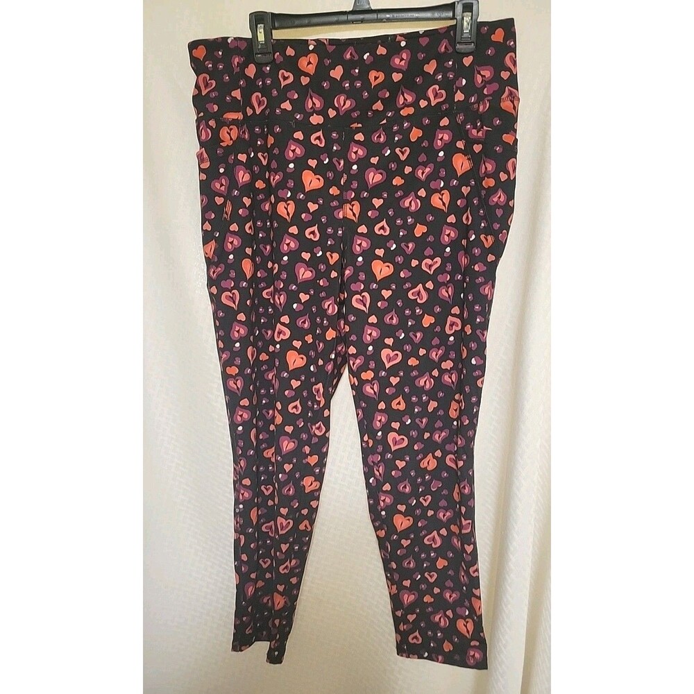 Cato Active Live Well Pull On Ankle Leggings Yoga Pants Hearts Workout Size XL
